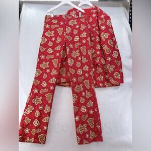 EUC Men’s 2pc Christmas Suit Red Ornament Angel Snowmen Christmas Tree XL 46-48